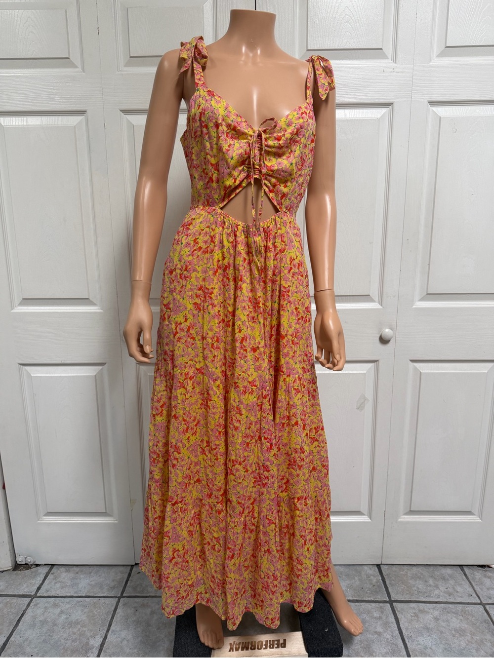 Banjanan Pink and Yellow Floral Tie-Front Maxi Dress Women’s Size Small - Picture 6 of 15